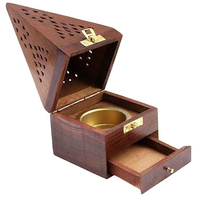 Wooden Incense Holder 3 Inches with Storage Tray Handmade Dhoop Batti Stand- Handcrafted Ash Catcher for Aromatherapy, Meditation, and Home Decor