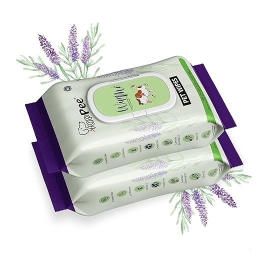 PUPPEE Wipe ME 100% Biodegradable 96 Count (Pack of 2) Wet Wipes for Dogs, Cats & All Pets | Lavender Essential, Vitamin E & Olive Oil | Anti-Bacterial | Cleansing, Deodorising & Grooming Wipes